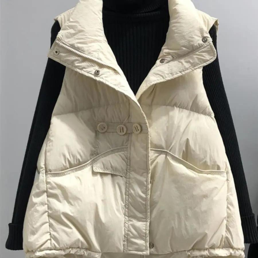 

Хлопковый жилет Женская мода Западный стиль Корейская версия Жилет с воротником-стойкой Жилет Верхняя куртка XXL бежевый