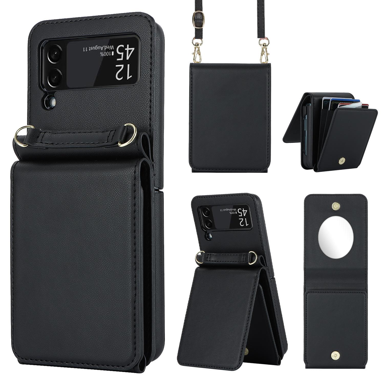 

New Model Suitable for Samsung Z Flip3 Folding Mobile Phone Case Crossbody Flip4 Organ Card Mirror Mobile Phone Case Galaxy Z Flip 3