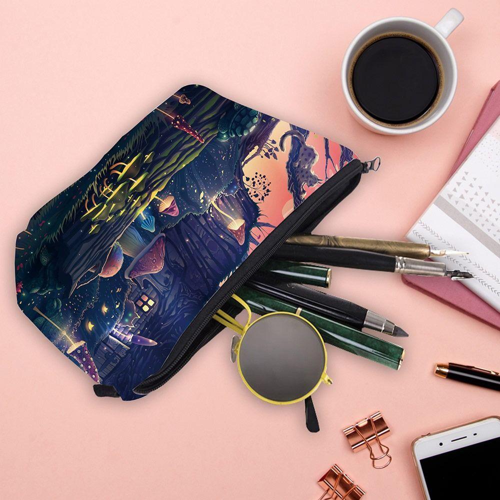 Cute Mushroom Print Cosmetic Bag Large Capacity Zipper Storage Bag Coin Purse