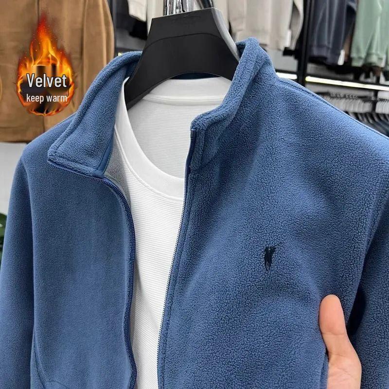 Men's 2024 Double-Sided Fleece Embroidered Jacket: Cold-Resistant & Warm Loose Fit Zipper Hoodie