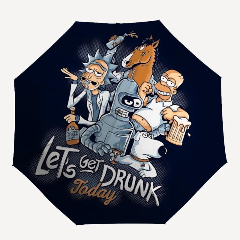 

1pc RICK AND MORTY Automatic Open/Close Folding Umbrella, Windproof 8 Rib Construction, Lightweight Travel Umbrella for Women/Men,a0902064