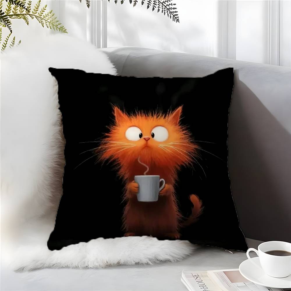 Einfaches Cartoon Fellige Katze Muster Kissenbezug Komfort Sofa Bett Seidig Elegant Unsichtbarer Reißverschluss Kundenspezifisch Dekorativ b
