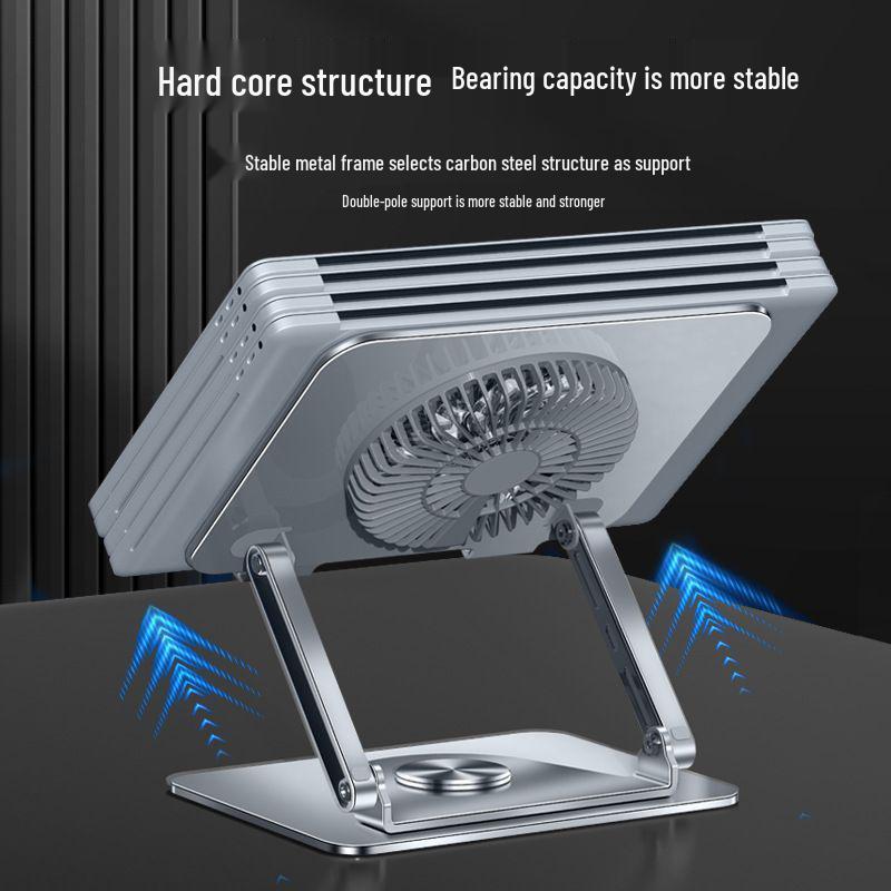 Adjustable Carbon Steel Laptop & Tablet Stand with 360° Rotation and Cooling Fan