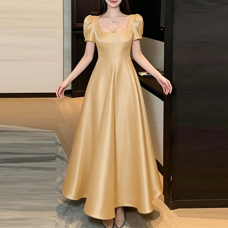 ZANZEA Women Elegant Square Collar Casual Short Sleeve A-Line Long Dress