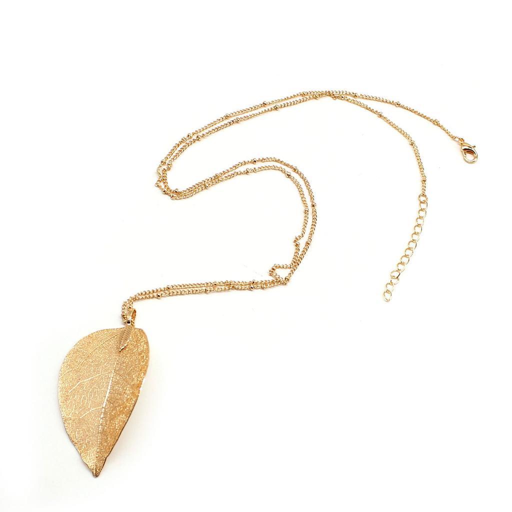 Rz-618 European American Cross-Border Fashionable Women's Real Leaf Necklace Simple Cut Sweater Figaro Chain Stainless Steel