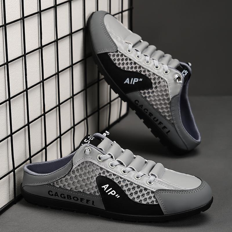 

Мужские летние модные повседневные тапочки на мягкой подошве, удобные и дышащие, без ремешка, для ходьбы дома, на улице, легкие 39 серый