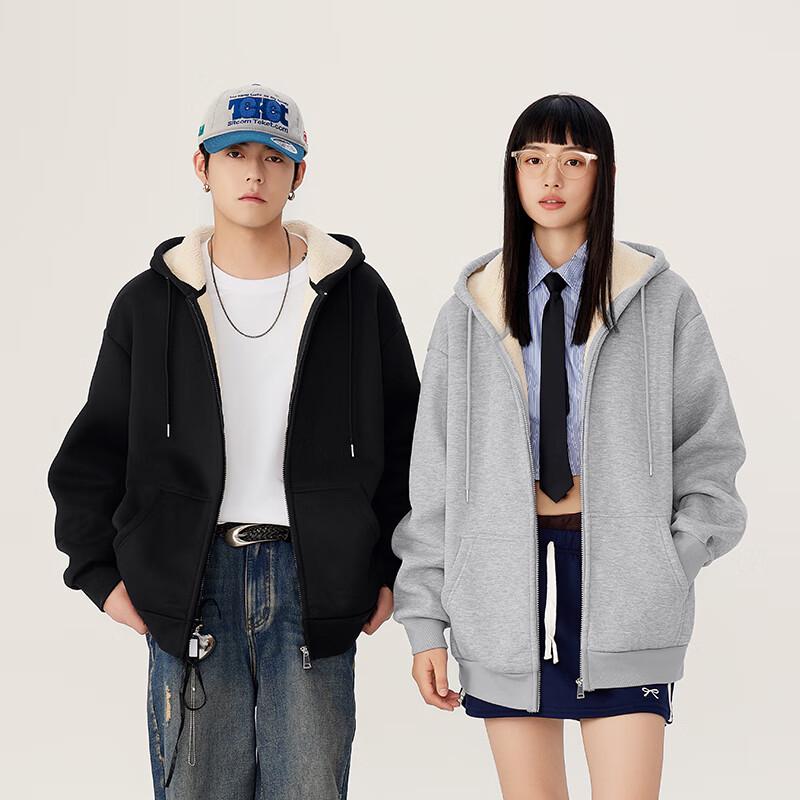 MINISO Men's Fleece-Lined Hooded Cardigan Jacket