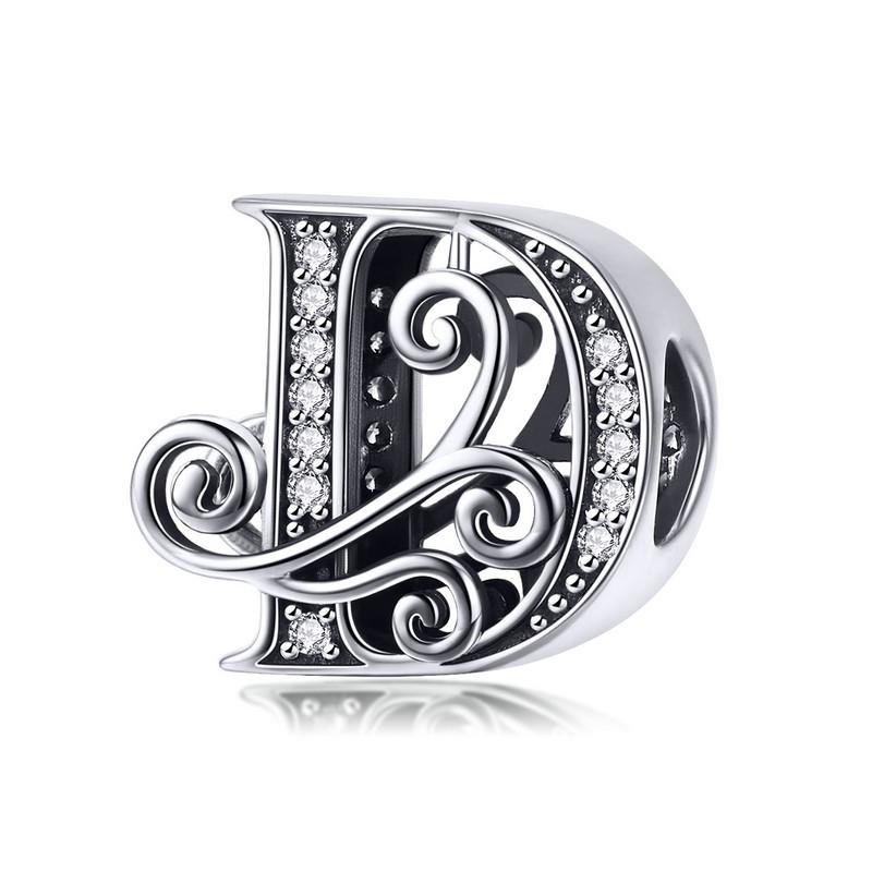 BAMOER Classic 925 Silver Letter Vintage A to Z 26 Letter Charms Openwork CZ Alphabet Beads Fit Charm Bracelet BSC030