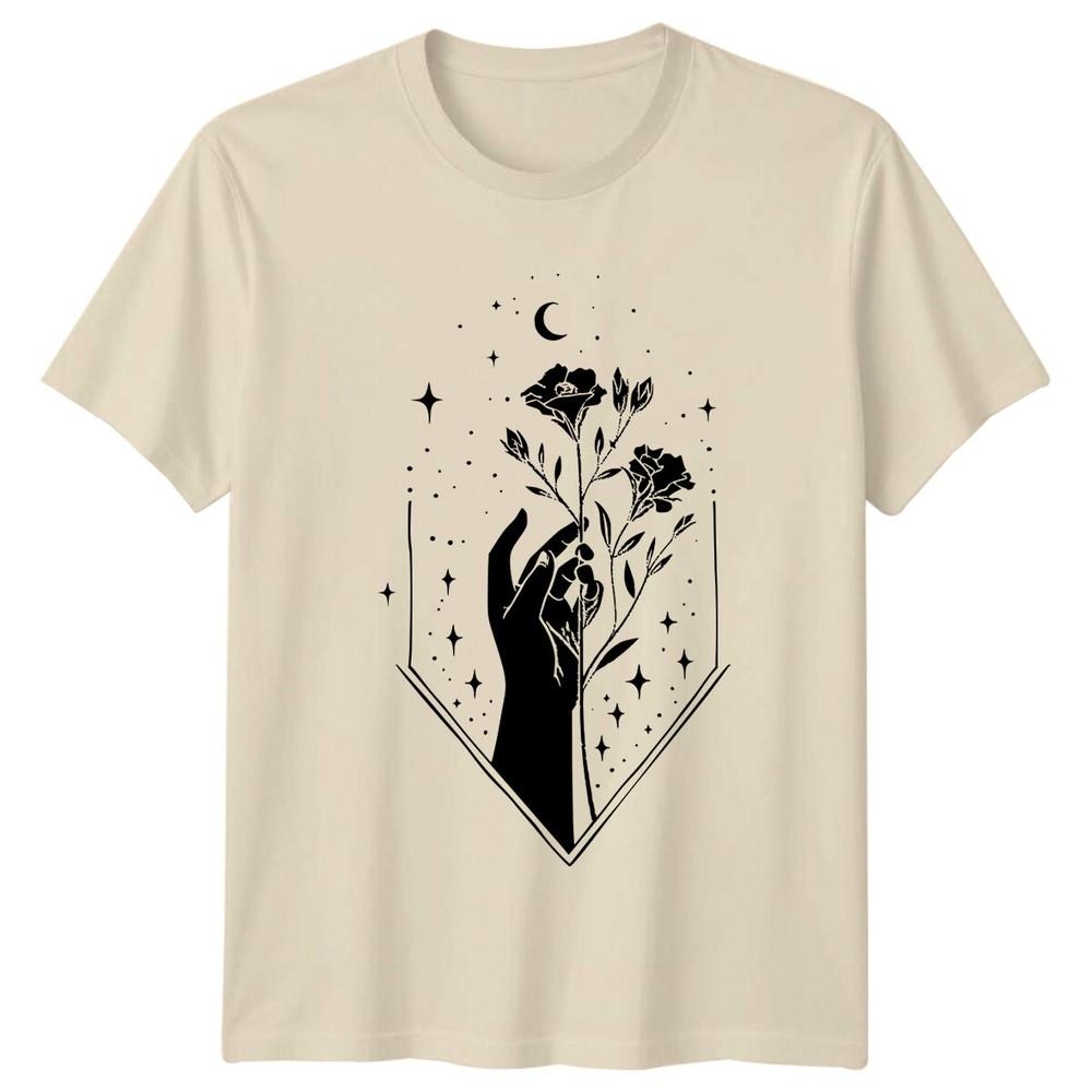 Witchy Hand Holding Flowers Celestial Moon Stars Magic TShirt