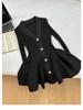 Thousand Gold Slimming V-neck Knit Dress: Autumn/Winter Elegant Date Outfit
