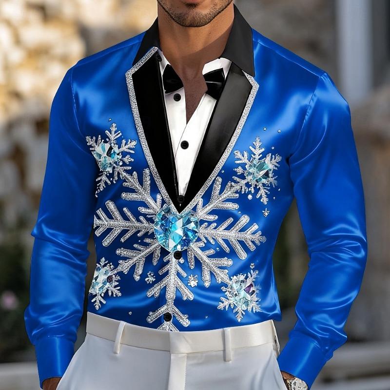 Christmas Men's Christmas Costume Suit Tie Printed Tuxedo Shirt Dress Shirt Long Sleeve Fashion Casual Outdoor Party Spring Fall