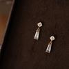 S925 Sterling Silver Zircon Trapezoidal Stud Earrings Women's Retro Mini Japanese Style Mild Luxury All-Match Court Earrings