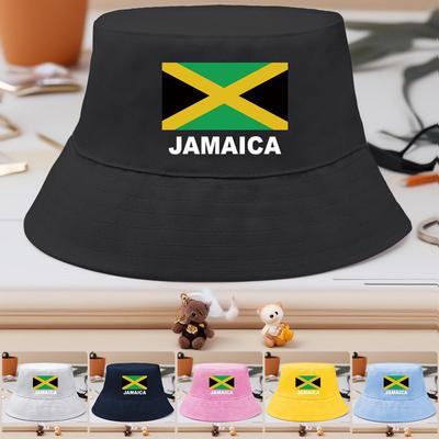 Bucket Hat With Jamaica Flag Print , Patriotic Sun Hat Wide Brim Reversible Beach Basin Hat