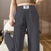Women's Elastic High Waist Wide Leg Pants Loose Straight Ice Silk Vertical Striped Drape Casual Drawstring Hem Long Trousers For Summer Daily Wear