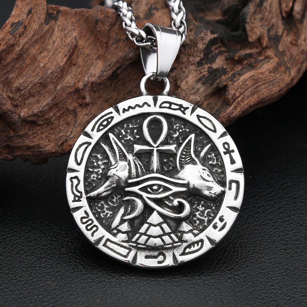 Neuer Anubis Ankh Kreuz Anhänger 316L Edelstahl Altes Ägyptisches Auge des Horus Halsketten Für Männer Frauen Amulett Schmuck