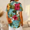 Women Casual Short Sleeve Hawaiian Print Waffle Knit Polo Shirt Lightweight Breathable Summer Top Relaxed Fit