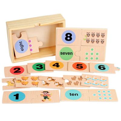 Kids Number Matching Puzzle Toys Montessori Early Educational Wooden Digital Pattern Thicken Blocks for Baby Festival Gifts Toys