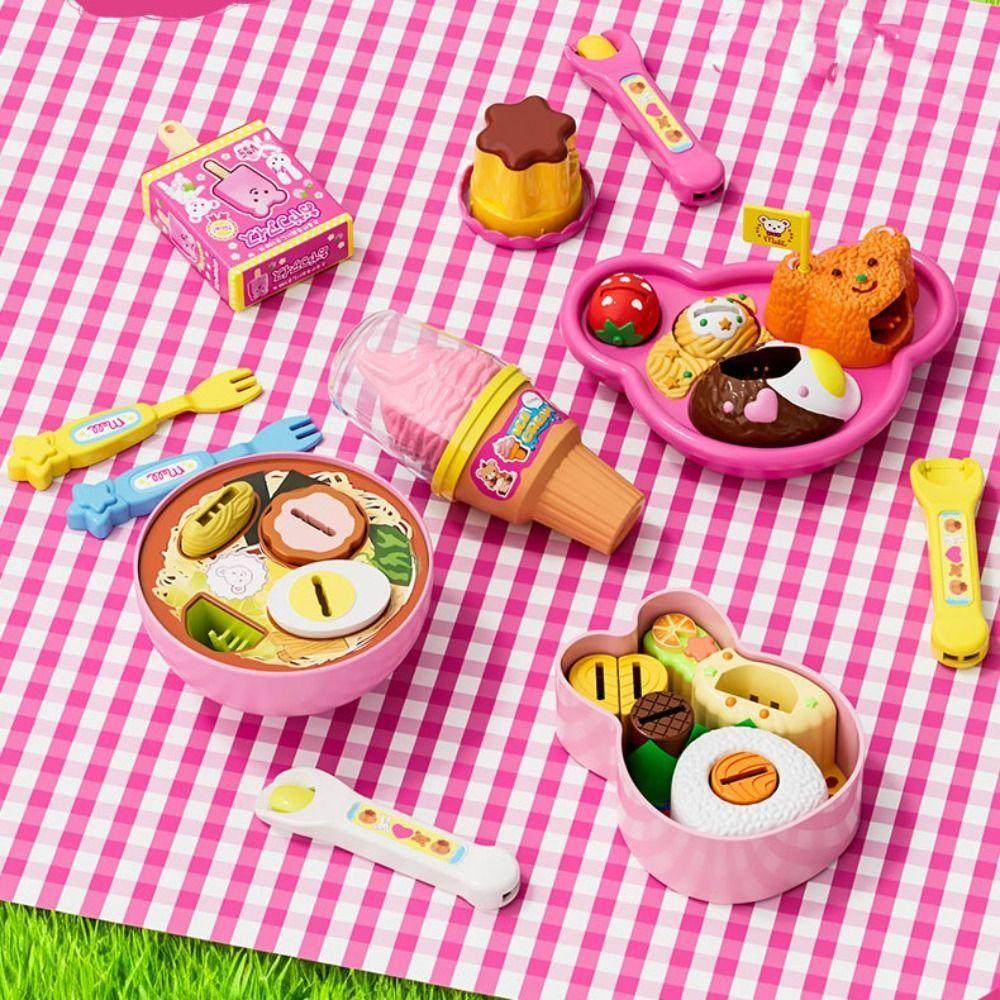 6Pcs/Set Little Bearshape Pudding Feeding Set Pretend Play Early Education Lunch Box Pudding Toy Kawaii Simulation Model