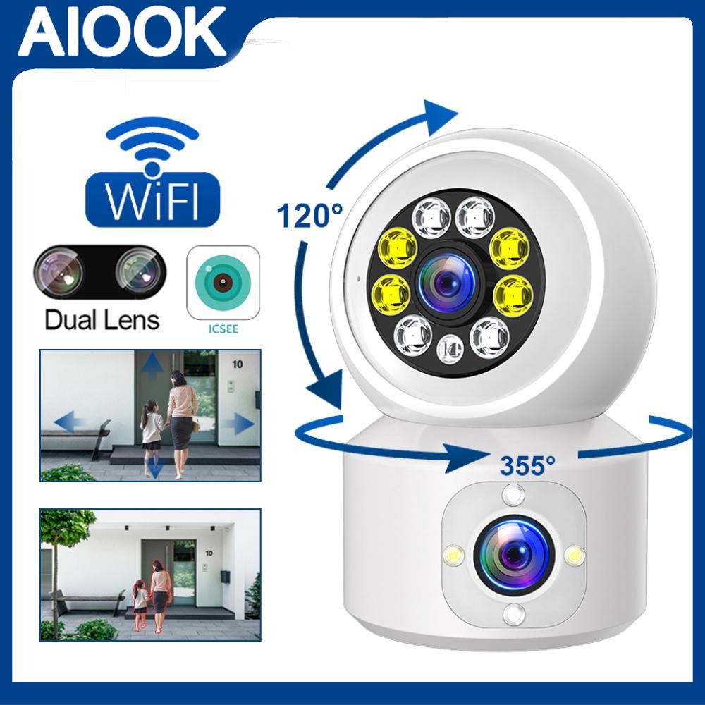

AIOOK ICSEE 8MP 4K CCTV Беспроводная наружная Wi-Fi камера наблюдения IP-камера наблюдения ночного видения с двойным зеркалом