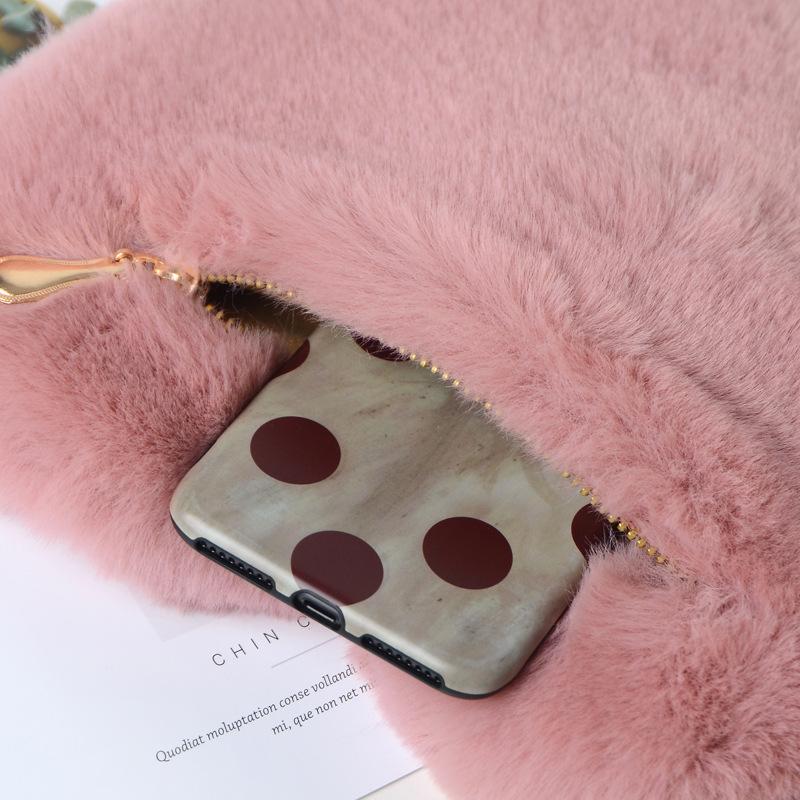 Cute Sweet Love Heart Shaped Women's Crossbody Bags Fashion Soft Plush Ladies One Shoulder Bag Comfortable Fluffy Solid Color Chain Female Handbags