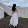 Summer Blue Pure Desire Wind Beach Vacation Backless Waist Thin Big Skirt Suspender Long Skirt