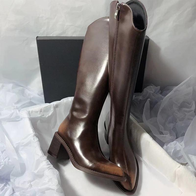 

Остроносые женские высокие сапоги из кожи, массивные, модные, сексуальные, на высоком каблуке, 2025, трендовые, готические, гладиаторские туфли-лодочки, зимние, новые, Botas Mujer 40