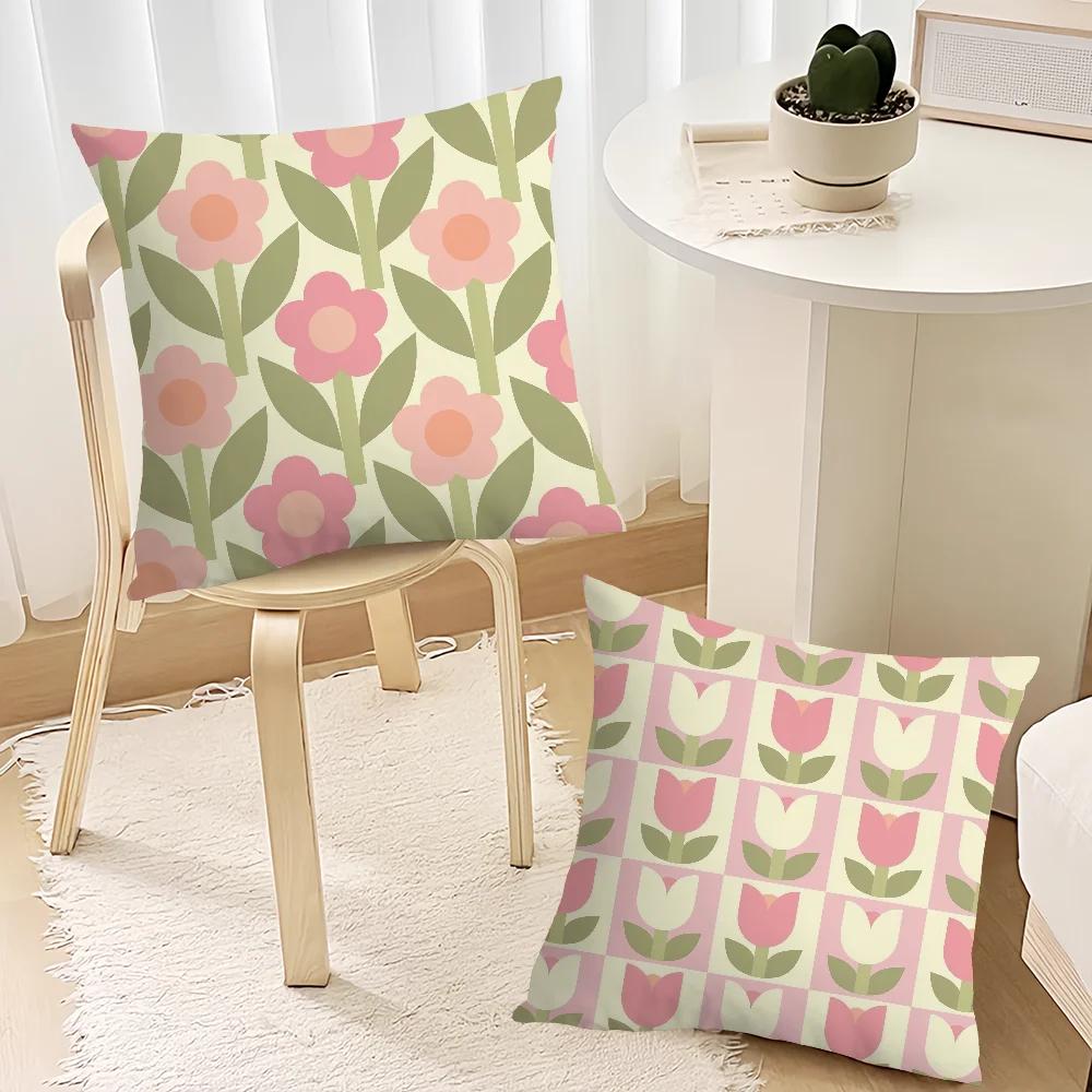 Flowers Soft Comfortable Cute Pillow Case Nordic For Sofa Living Room Home Office Decor Protective Style Tulip Covers