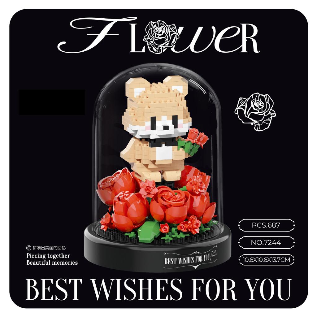 Idea Lovely Animal Nanobricks Rabbit Bear Dog Micro Diamond Block Flower Bricks Model Educational Toys Collection For Gifts