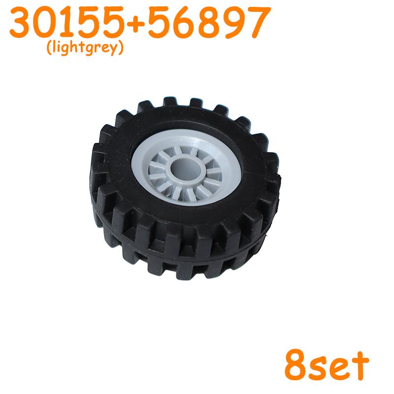 Non-Toxic 3482 30155 56897 56902 56903 61254 Tire Wheels Cross Hole Set Car Truck Hub Technical Bricks Moc Motorcycle Building Blocks