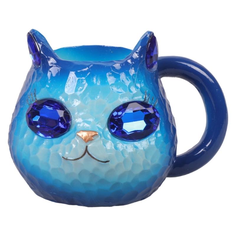 Sparkling Crystal Cats Face Mugs Handmade Resin Artware Collectible Item For Coffee Drinkers Kitchen Display