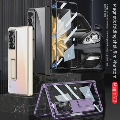 Honor Magic V2 Folding Screen Transparent Magnetic Hinge Case with Electroplating and Ultra-Thin Design