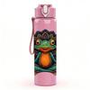 1 Stück Frosch auf Lotos-Kunstdruck 750ml Farbige Kunststoff-Sportwasserflasche Auslaufsicherer Klappdeckel mit Strohhalm Geeignet für Sport, Büro, Zuhause