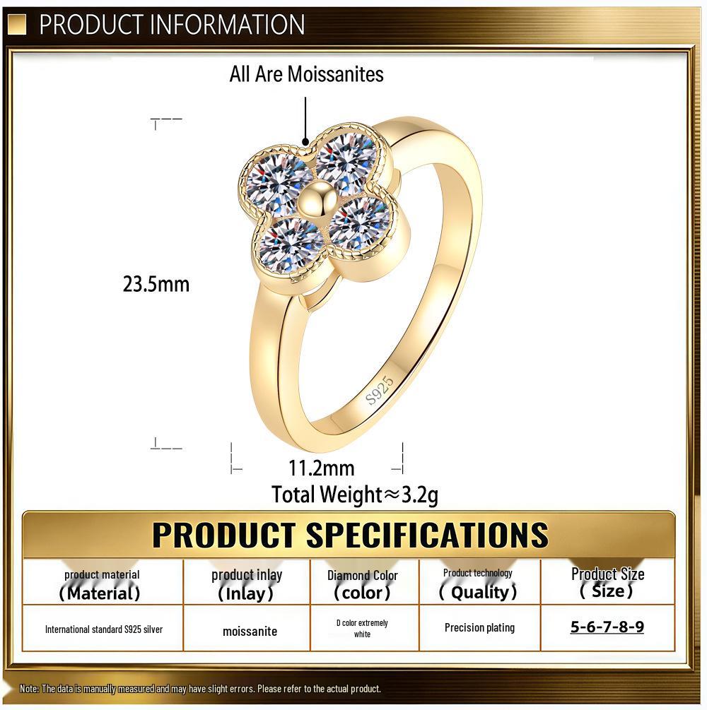 Multi-Color Four-Leaf Clover S925 Sterling Silver Ring for Women – Light Luxury, Enhances Skin Tone, High-End Feel.
