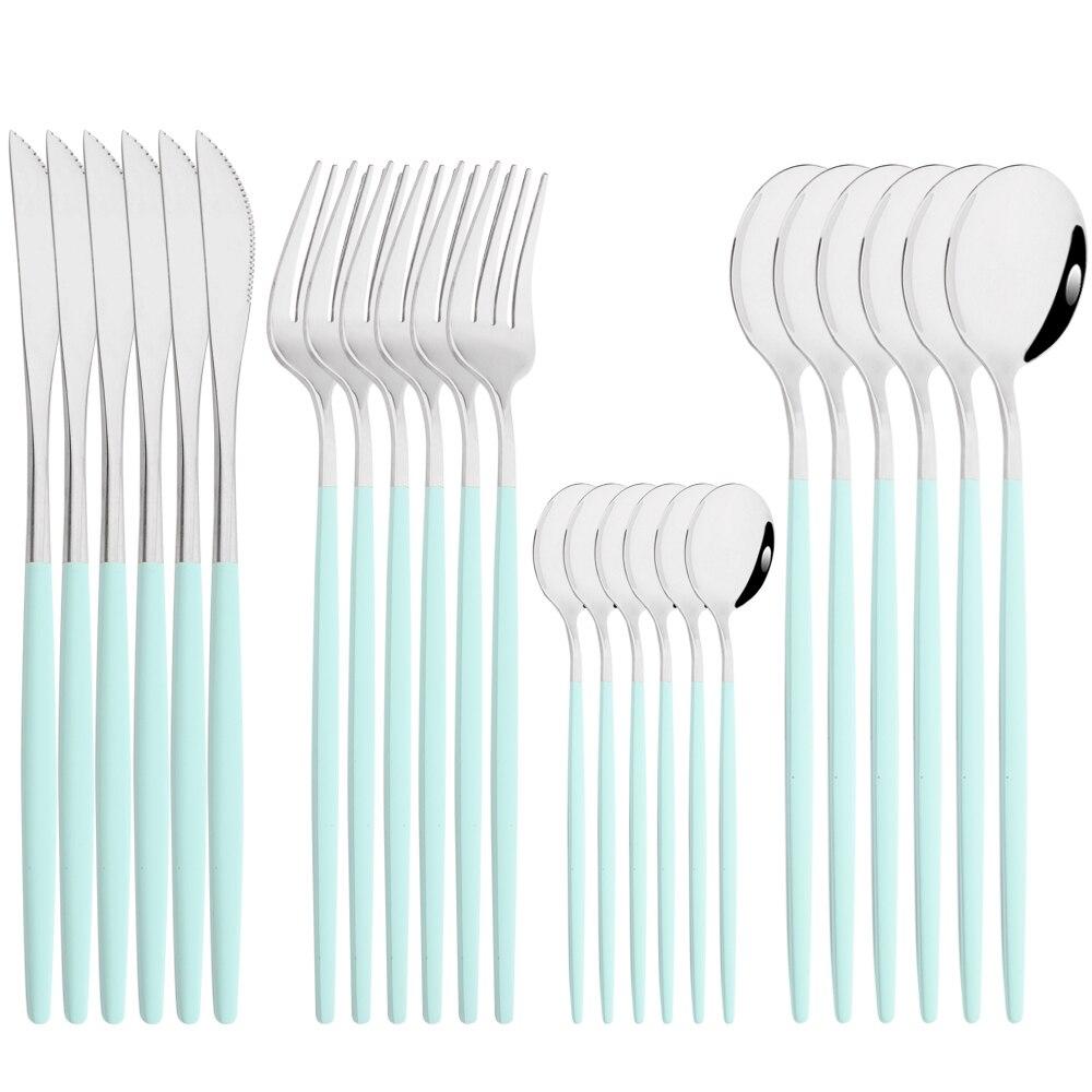 Mirror 24pcs Dinnerware Set Western Stainless Steel Cutlery Set Black Fork Spoon Silverware Set Knife Flatware Set Tableware Set
