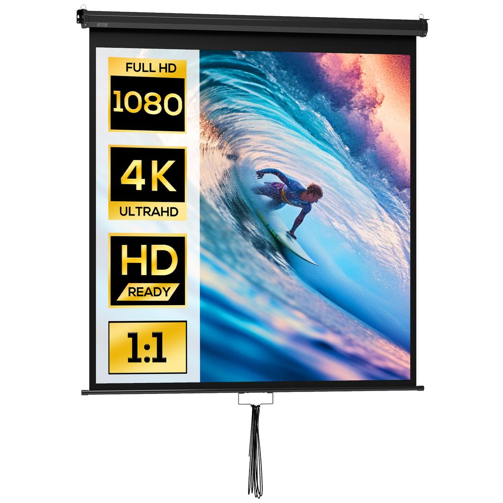 Projector Screen 152 x 152 cm 85 Inch 1:1 HD 4K Projection Screen for Home Cinema Office Presentations