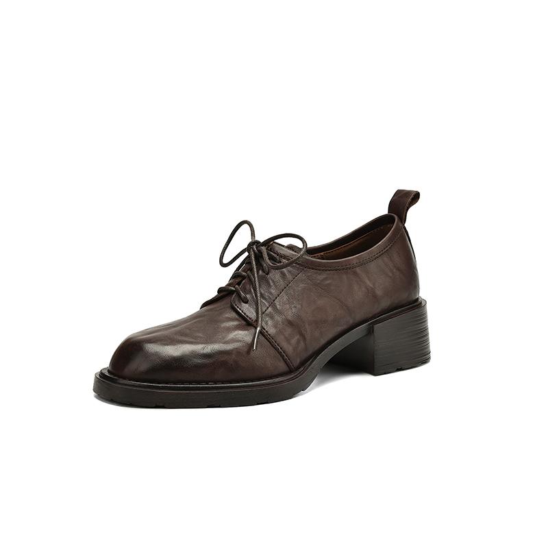 Modă 2025 Pantofi cu toc pentru femei Primăvară Toamnă cu șireturi Vârf rotund Confortabili Concisi Piele naturală Mocasini Pantofi Femeie Pantofi casual de lucru