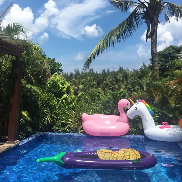 Inflatable Eggplant Float Raft with Net Lounger - Large Mesh Swimming Ring