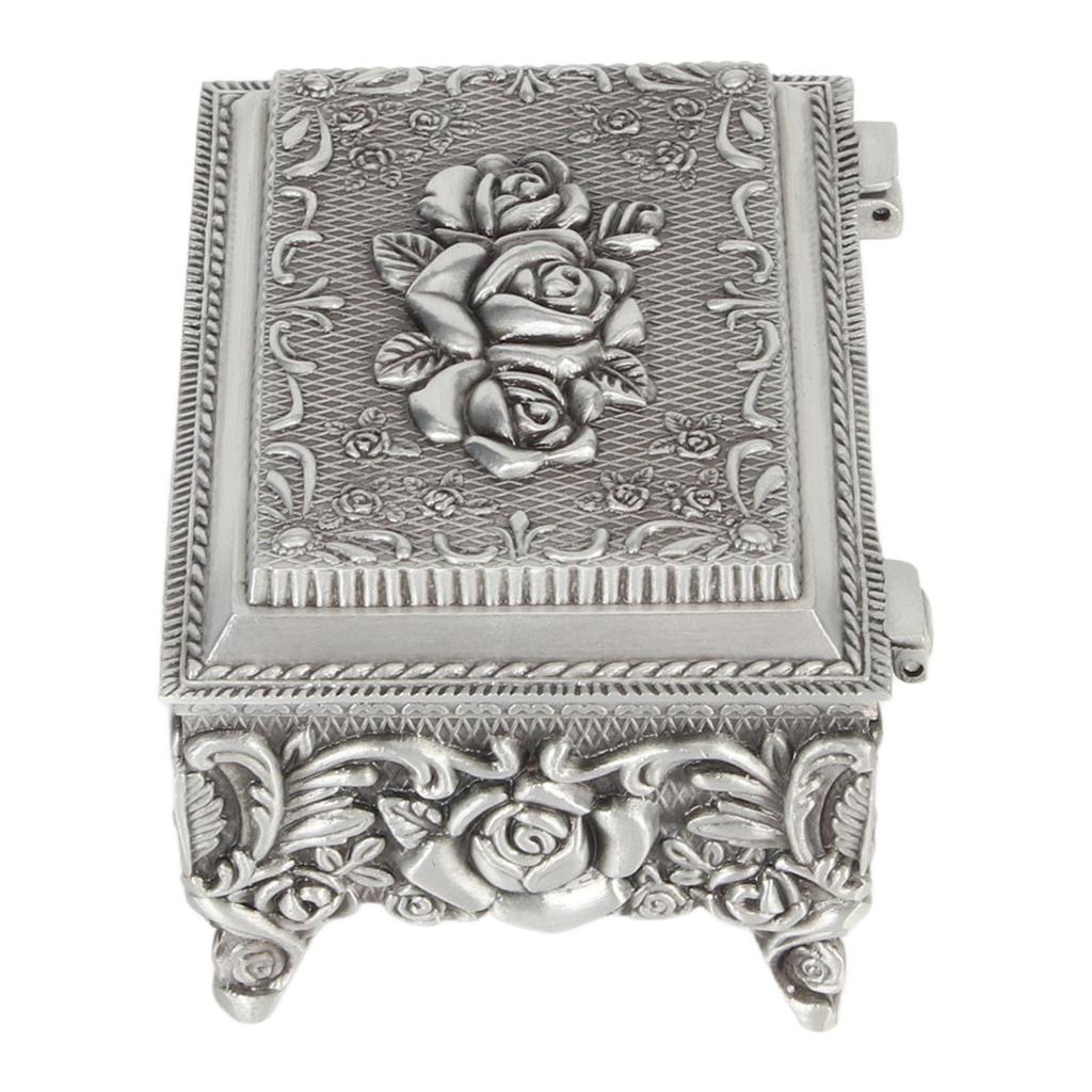 Vintage Pudełko na biżuterię Eleganckie Rzeźbione Stop cynku Odporne na blaknięcie Miękka aksamitna wyściółka Pudełko do przechowywania drobiazgów do Dekoracji Rodzinnej Biurowej