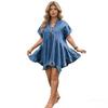 Plus Size Women's Lace V-Neck Denim Dress