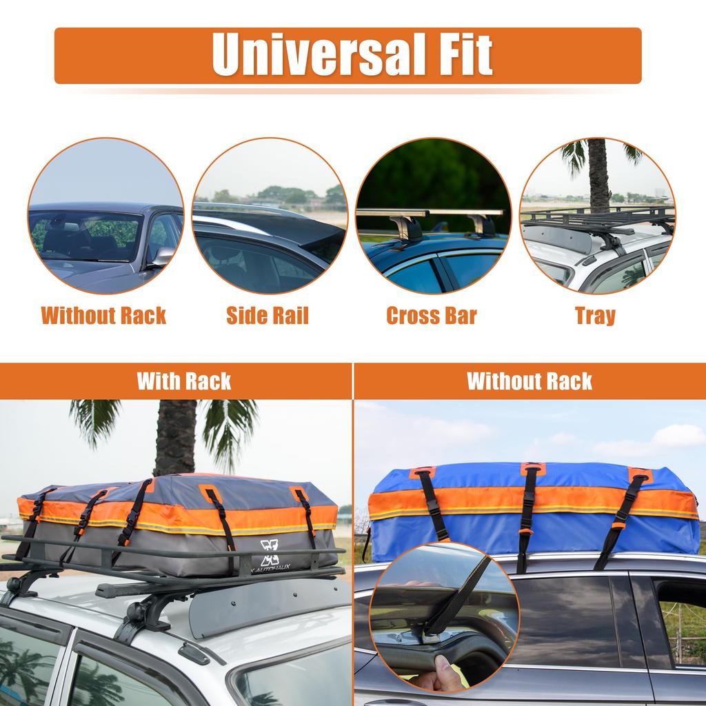 uxcell 15 Cubic Feet Car Roof Rooftop Cargo Carrier Luggage Carrier for Cars with or without Mat and 6 Door Blue Bag, Bag, Racks, Anti-Slip Hooks,