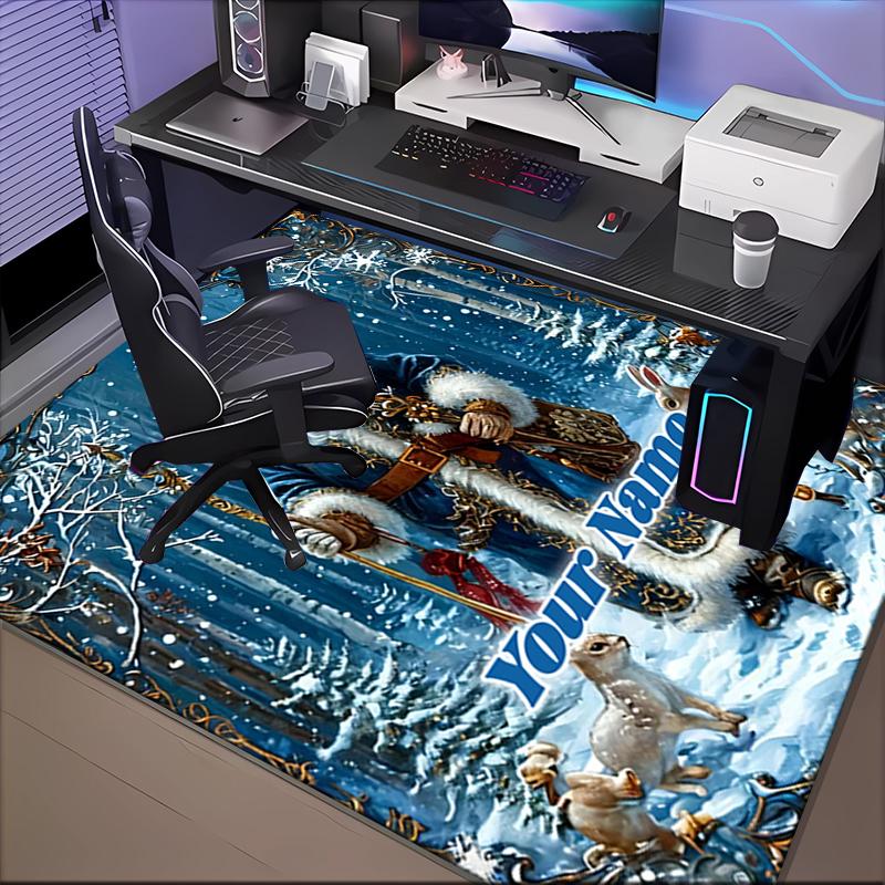 1PC Custom Name Santa Claus In Winter Forest Theme Floor Mat Ideal for Living Room, Game Rooms, Office, Bedroom,Floor Mat Playful Design58