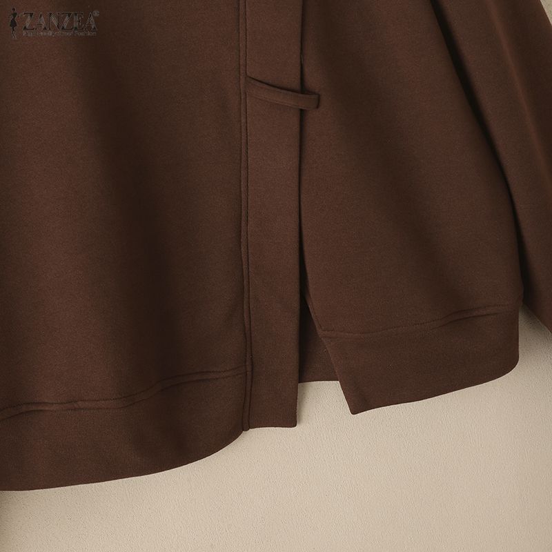 ZANZEA Women Casual Round Neck Long Sleeve Pullover Sweatshirts