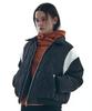 Place Studio Oversized Quilted Contrast Collar Varsity Jacket Padded Jumper [Black]