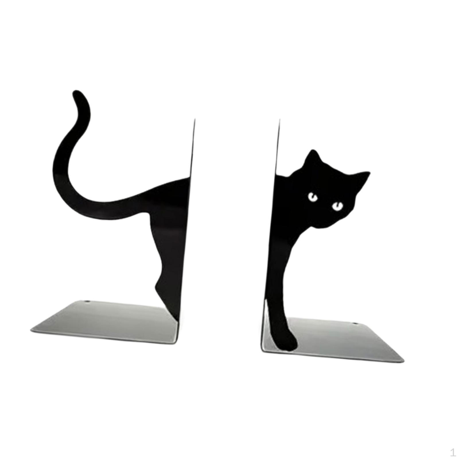

Cat Bookends Decor Black Sculpture Book Organizer Animal Ornament Support for Living Room Desk B