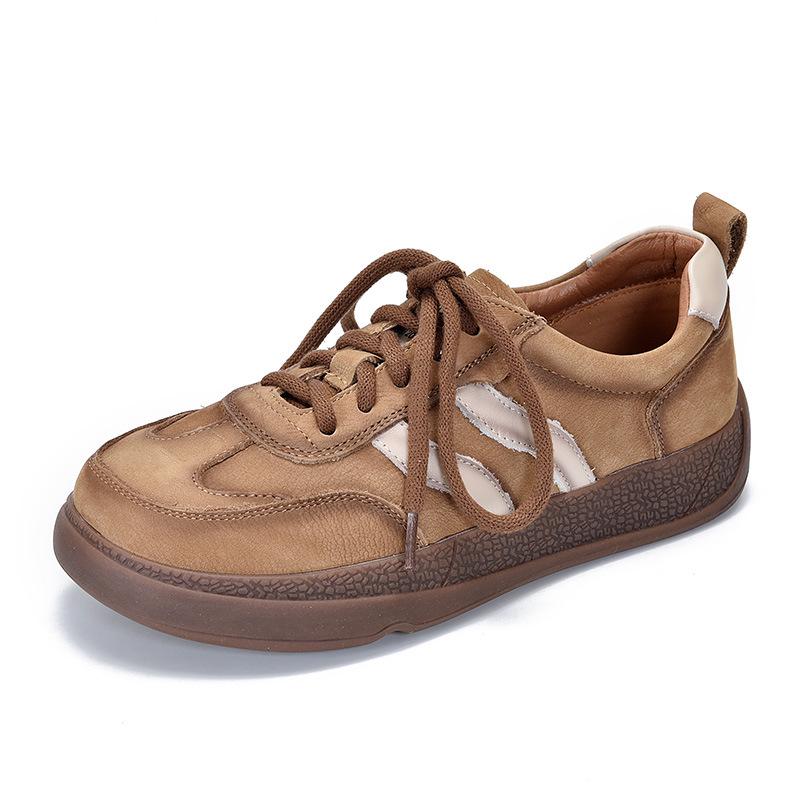 2025 Women's Genuine Leather Sporty Flats: Versatile Low-Top Trainers for Casual, Four-Season Wear