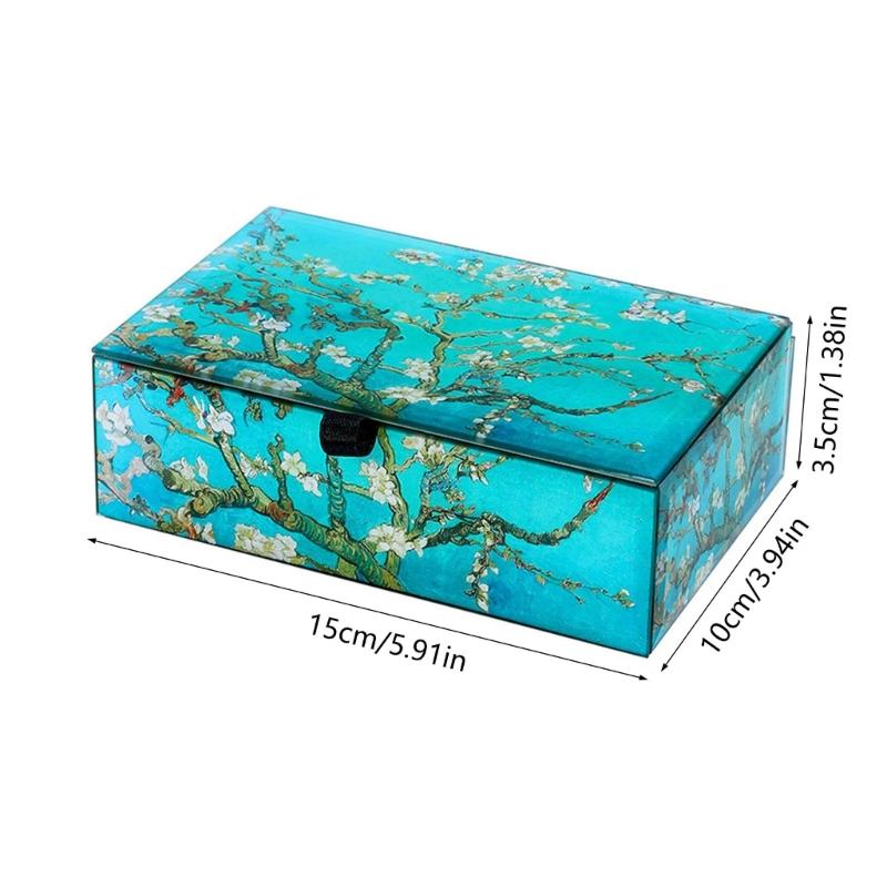 Boîte de Rangement à Bijoux en Verre Fleur Élégante Organisateurs Transparents Décoration d'Intérieur pour Organisation de Bagues Colliers et Boucles d'Oreilles