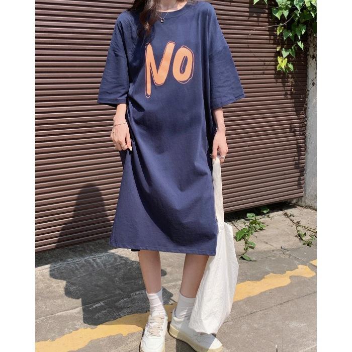 

Special cotton T-shirt skirt women s summer Korean version loose short-sleeved long dress simple fashion dress M