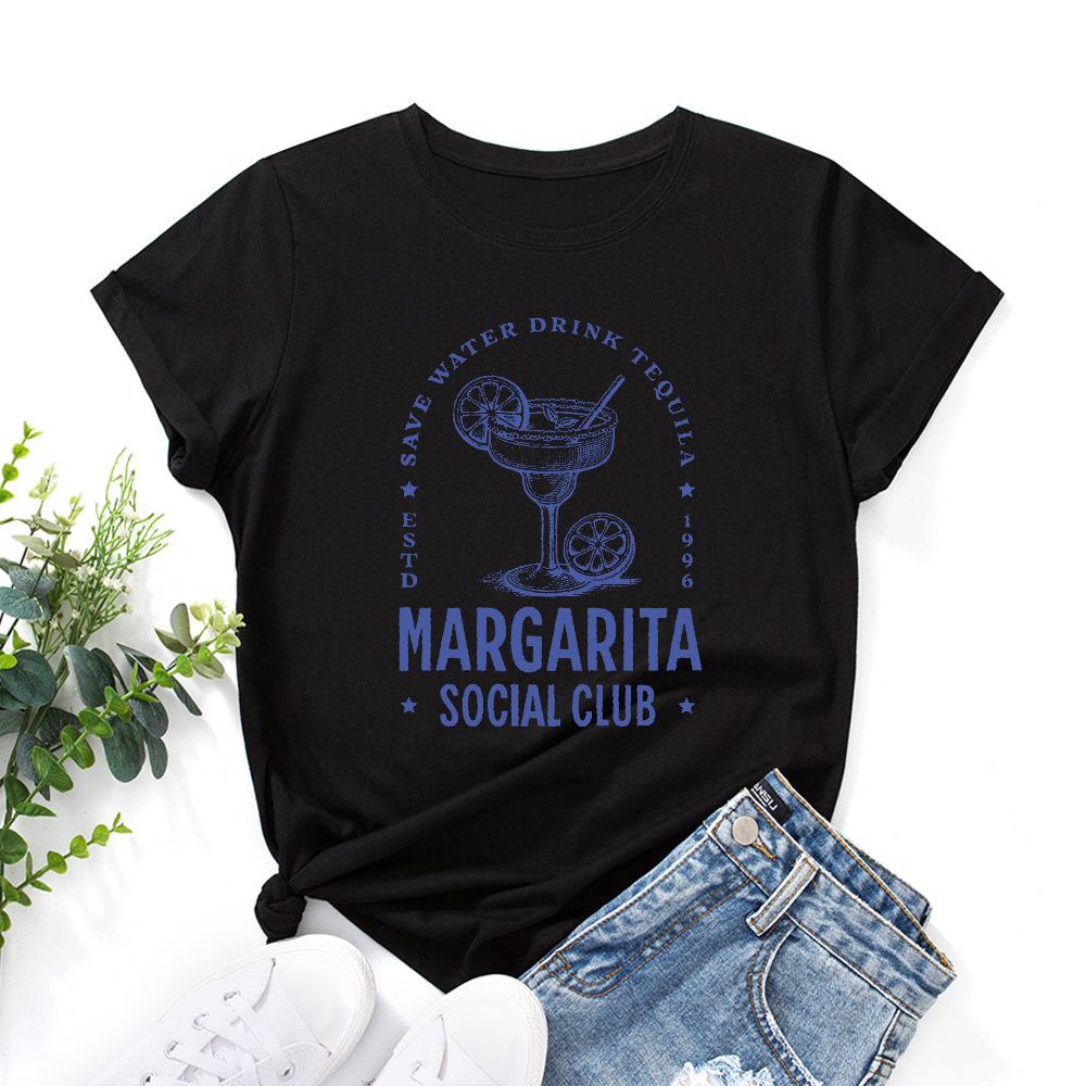 Social Club Cotton T-Shirt Short Sleeve Round Neck Women 2d Print Tops