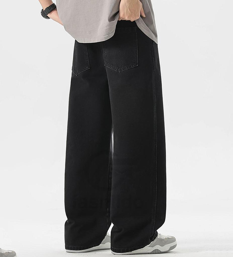 F fasnlido Wide Leg Denim Jeans with Elastic Straight Available in Sizes Men's Waist, Fit, S-3XL (3XL Black)