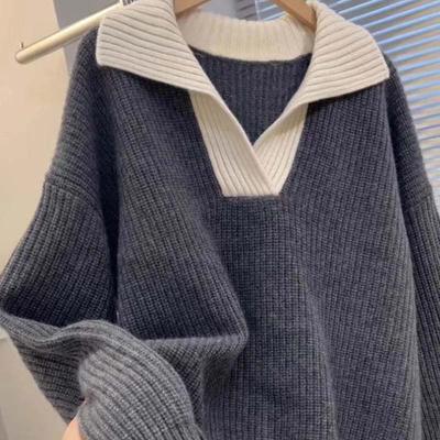 Sweater for Women Autumn Winter Thickened Warm Knitted V Neck Stretchy Long Sleeve Sweater Tops